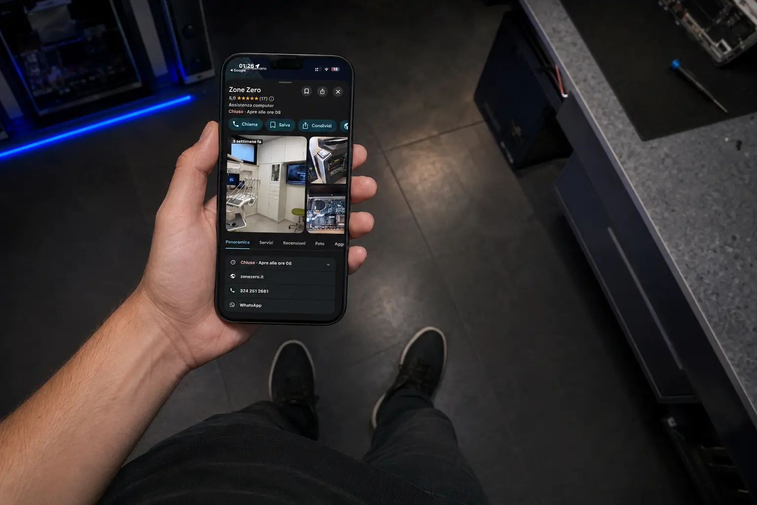 Google Business Profile di Zone Zero visualizzato su smartphone