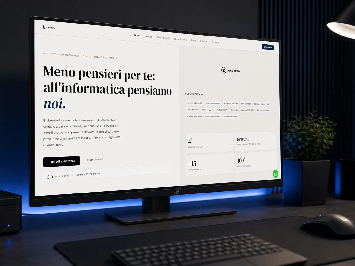 Sito Zone Zero visualizzato su una postazione desktop professionale